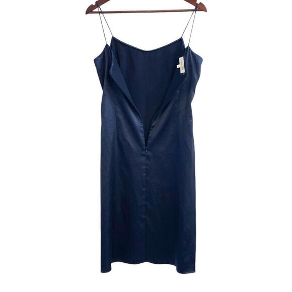 Teri Jon Rickie Freeman Slip Dress Mini Navy Size 4 Satin Silky Spaghetti Straps - Picture 4 of 6